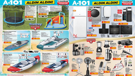 A101 ALDIN ALDIN KATALOĞU 11 HAZİRAN 2026 - YENİ ÜRÜNLER || A101 aktüel afişi bu hafta yeni neler geliyor, hangi ürünler var A101 indirim broşürü ile trambolin, kano seti, vantilatör, su parkı, araç süpürgesi, şarjlı vidalama geliyor...