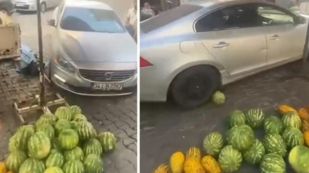 Tartıştığı pazarcının karpuzlarını otomobiliyle ezdi
