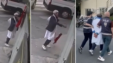 Kağıthane’de Türk bayrağını sökerek yere attı