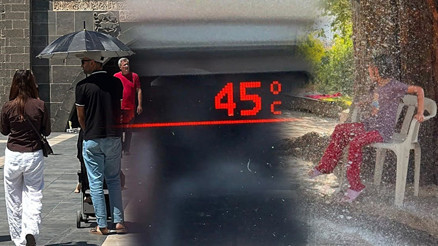 Diyarbakırda kavurucu sıcaklar Termometreler 45 dereceyi gösterdi: ağaçtan sarkıtılan hortumla serinlediler