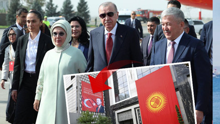 Cumhurbaşkanı Erdoğan Kırgızistanda | Kalacağı otele bu pankartı astılar