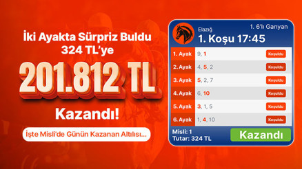 İki ayakta sürpriz buldu 324 TL’ye 201.812 TL kazandı İşte Misli’de günün kazanan altılısı…