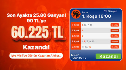 Son Ayakta 25.80 Ganyan 90 TL’ye 60.225 TL Kazandı İşte Misli’de Günün Kazanan Altılısı…
