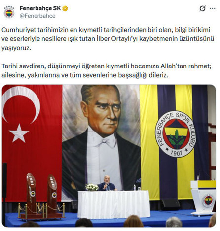 İlber Ortaylının vefatı sonrası Türk spor camiasından taziye mesajları: TFF, Beşiktaş, Fenerbahçe, Galatasaray ve Trabzonspor...