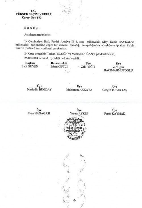 YSKdan Deniz Baykal kararı