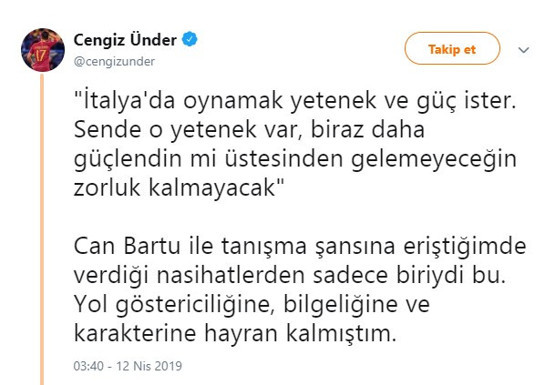 Cengiz Ünder, Can Bartu’nun nasihatını anlattı