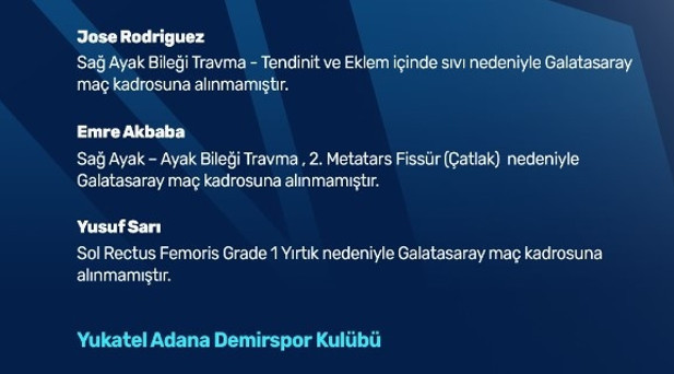 ADANA DEMİRSPORDA EKSİKLER