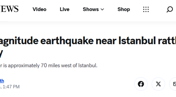 ABC News: Türkiye İstanbul yakınlarındaki şiddetli depremle sarsıldı