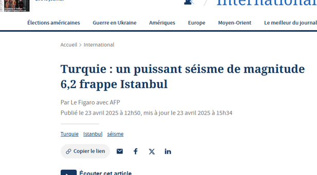 Le Figaro: 6,2 büyüklüğünde güçlü bir deprem İstanbulu vurdu