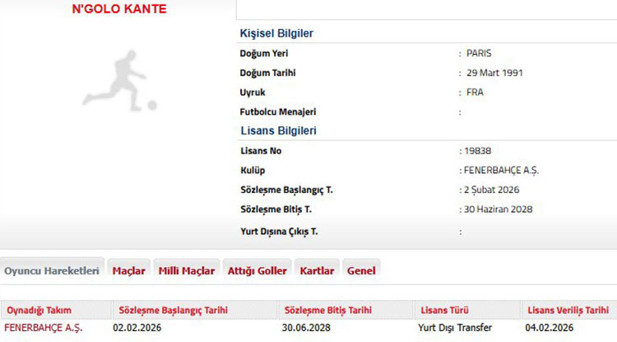 KANTE, TFFYE BİLDİRİLDİ