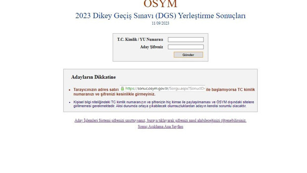 AÇIKLANDI 2023- DGS TERCİH SONUÇLARI SORGULAMA EKRANI | Ösym.gov.tr DGS yerleştirme sonucu T.C. kimlik no ve şifre ile tıkla sorgula