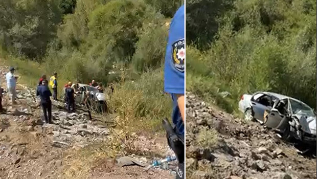 Sivas'ta feci kaza! Otomobil dere yatağına uçtu