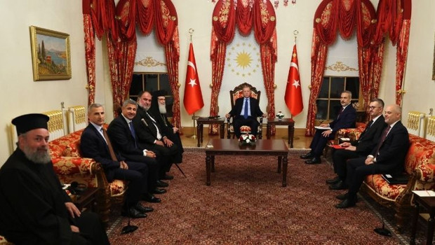 Cumhurbaşkanı Erdoğan, Kudüs Rum Ortodoks Patriği Giannopoulos'u kabul etti