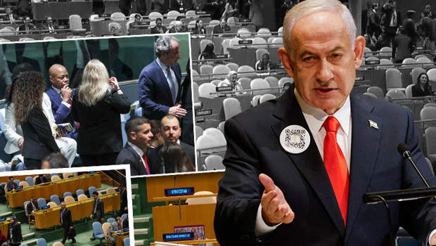 İsrail Başbakanı Netanyahu kürsüye geldi: BM salonunu terk ettiler