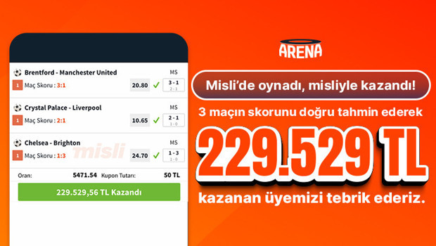 Premier Lig’in Skorlarını Bildi 229.529,56 TL kazandı!