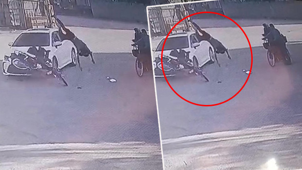 Kazada metrelerce savruldu! Yolda yürüyen yaşlı çiftin üzerine uçtu: 4 yaralı