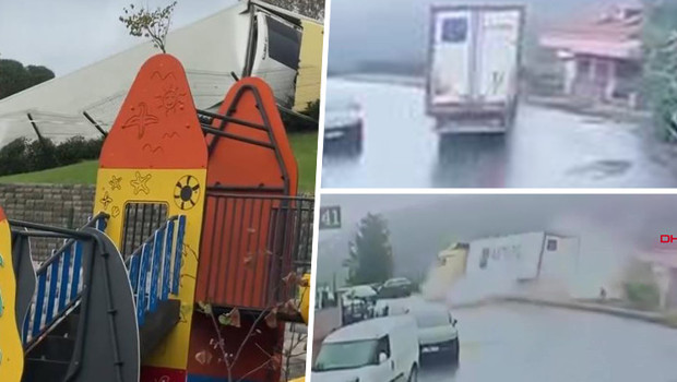 İstanbul'da facianın eşiğinden dönüldü! Devrilen TIR çocuk parkına birkaç metre kala durdu