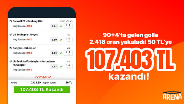 90+4’te gelen golle 2.418 oran yakaladı! 50 TL’ye 107.403 TL kazandı…