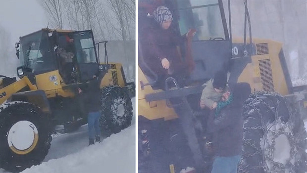 Bingöl'de Kar Fırtınası! Anne ve Bebek Kepçe ile Evlerine Götürüldü