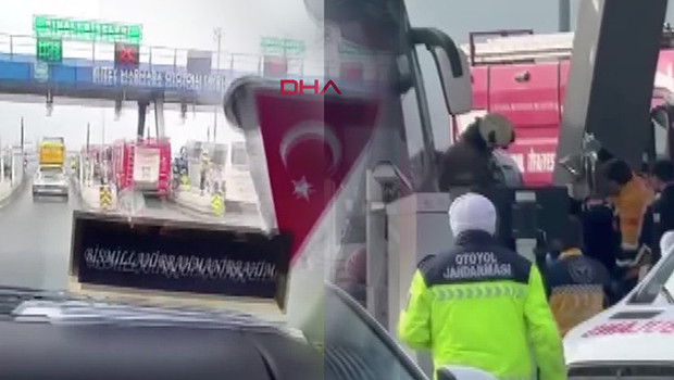 İstanbul'daki gişede otomobil ile otobüs çarpıştı: Yaralılar var