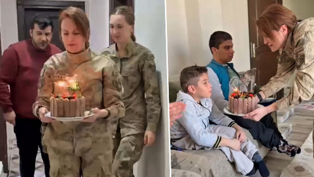 Jandarmadan sürpriz kutlama: Bedensel engelli çocuğu böyle mutlu ettiler