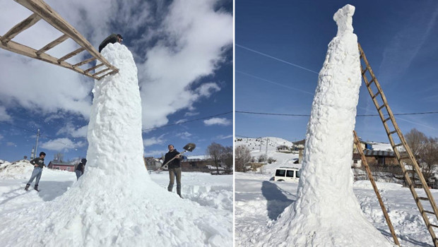 8 metre uzunluğunda kardan adam yaptılar