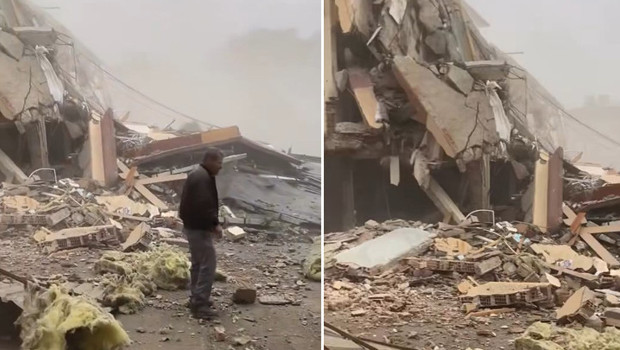 Küçükçekmece'de panik anları: Yıkımı yapılan binadan kopan beton parçaları yan binanın üzerine düştü