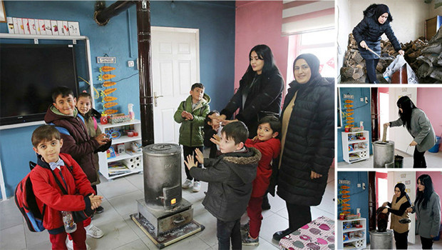 Özge ve Ceylan öğretmenin ilk işi çocukları üşütmemek