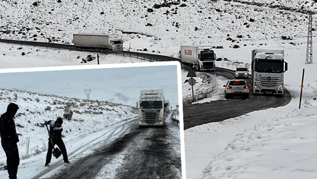 Ardahan'da buz tutan rampada TIR şoförleri mahsur kaldı! Araç kuyrukları oluştu