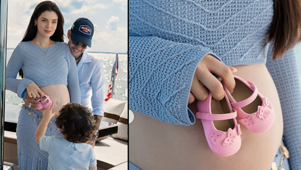 Taçlı güzel ve şarkıcı kocası mutluluktan uçuyor: Sekizinci bebeğin cinsiyeti belli oldu...Pembe patikleri almışlar bile!