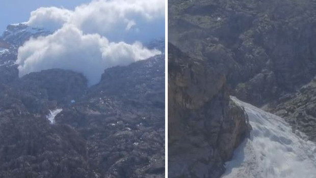 Dağdan düşen devasa kütle ile nehrin önü kesildi