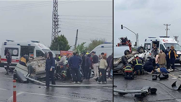 Takla atan otomobil ters döndü: 2'si çocuk 5 yaralı