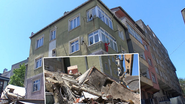Yıkımı yapılan bina bitişiğindeki binanın üzerine çöktü