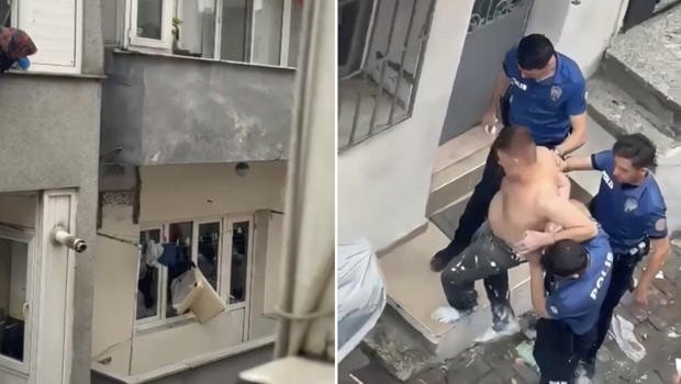 Kağıthane'de panik anları: Sinir krizi geçirdi, evin camlarını kırıp eşyaları sokağa attı