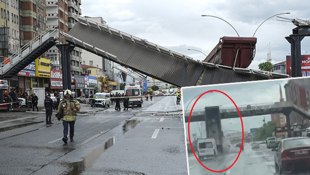 Ankara'da feci kaza: Kamyon üst geçide çarptı