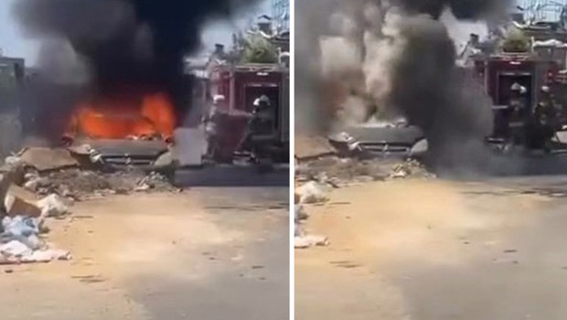 Sanayiye tamir için bırakılan otomobil alev alev yandı