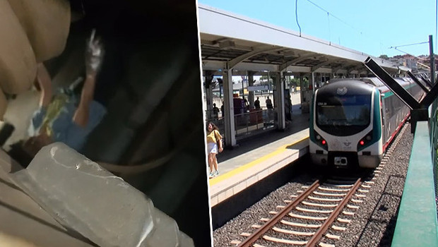 Marmaray'da korku dolu anlar: Raylara oturan yolcu trenin altında sıkıştı haber görseli