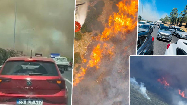 İzmir'de ve Manisa'da orman yangını! Rüzgarın etkisiyle büyüdü... Otoyol trafiğe kapatıldı