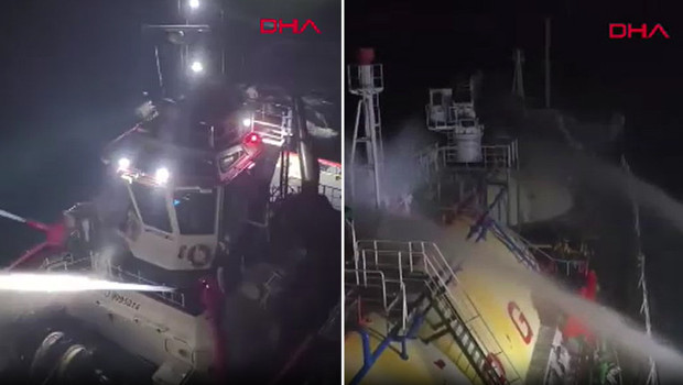 Karadeniz'de dron saldırısına uğrayan LPG tankeri, tamir için Trabzon'a ulaştı haber görseli