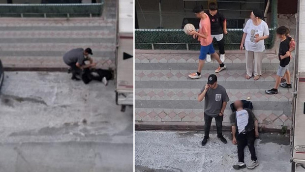 Arnavutköy'de şoke eden görüntüler: Kafasını defalarca kamyonet kasasına vurup kendisini bayılttı!