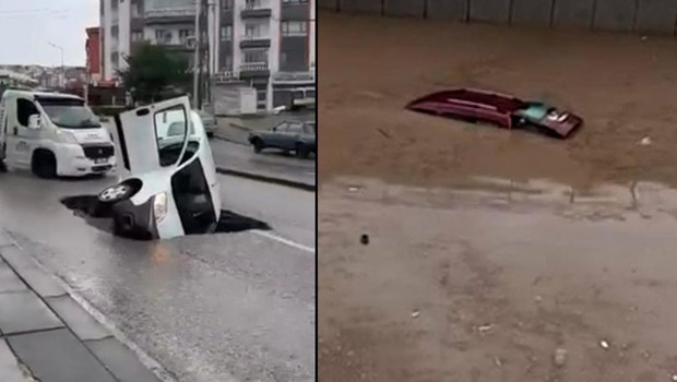Ankara ve İstanbul'da sağanak yağış! Başkentte araçlar, motosikletler, çöp konteynerleri suda sürüklendi