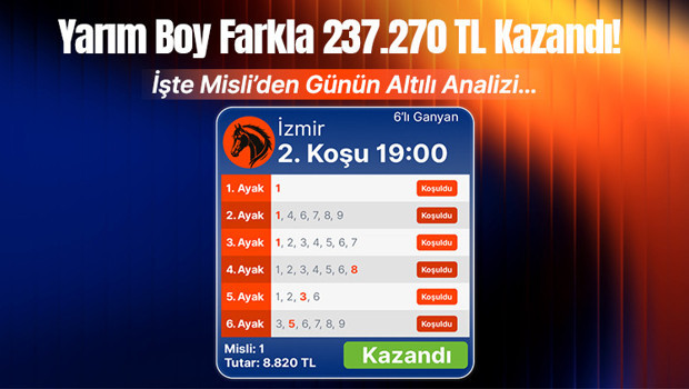 Yarım boy farkla 237.270 tl kazandı! İşte Misli’de günün kazanan altılısı…