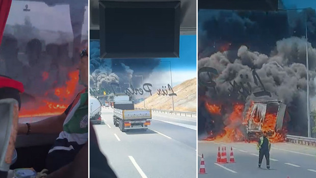 İstanbul'da, otoyolda korkutan yangın haber görseli