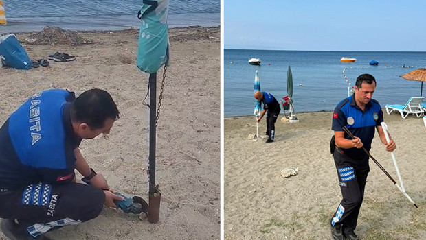 Halk plajındaki zincirli şezlonglara zabıta müdahalesi haber görseli