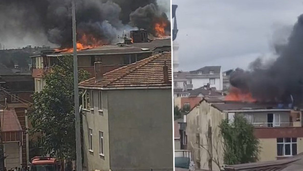 Arnavutköy'de 3 katlı binanın çatısında yangın