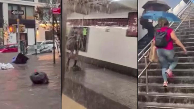 New York'u sağanak vurdu: Sokaklar göle döndü haber görseli