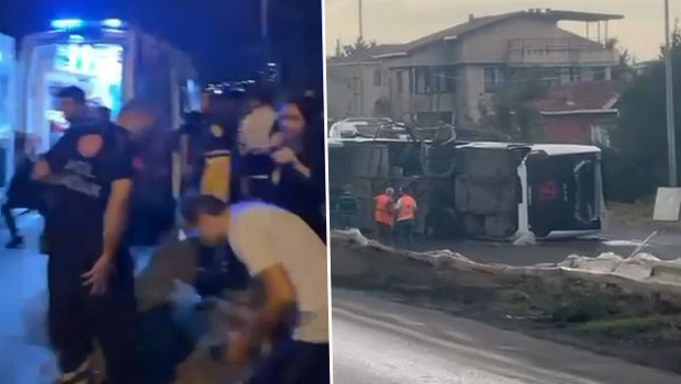 Büyükçekmece’de havalimanı personelini taşıyan servis otobüsü devrildi: 18 yaralı haber görseli