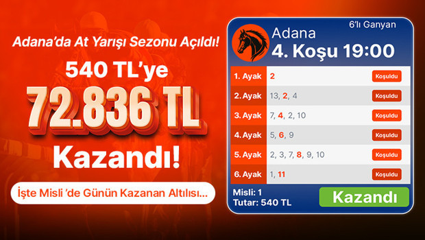 Adana’da At Yarışı Sezonu Açıldı! 540 TL’ye 72.836 TL Kazandı! İşte Misli’de Günün Kazanan Altılısı… haber görseli