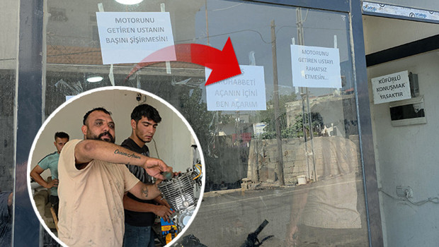 Dükkanda yapılan muhabbetten rahatsız oldu, cama bu yazıları astı