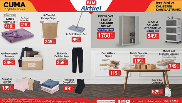 TEK TEK RAFLARDA BİM AKTÜEL 18 EYLÜL 2026 KATALOĞU İNDİRİMLİ ÜRÜNLER - BİM BROŞÜRÜ LİSTESİ || Bimde bu hafta cuma neler var Bim aktüel ürünler kataloğu 18 Eylül 2026 afişi Katlanır Dolap, Bambu Mutfak Gereçleri getiriyor TEK TEK RAFLARDA BİM AKTÜEL 18 EYLÜL 2026 KATALOĞU İNDİRİMLİ ÜRÜNLER - BİM BROŞÜRÜ LİSTESİ || Bimde bu hafta cuma neler var Bim aktüel ürünler kataloğu 18 Eylül 2026 afişi Katlanır Dolap, Bambu Mutfak Gereçleri getiriyor